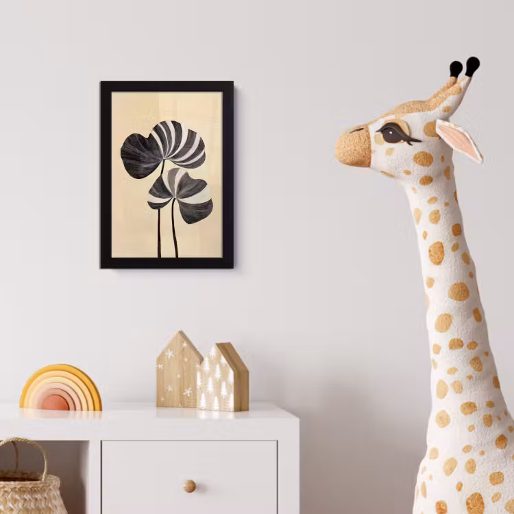 Zwart - Bladeren - Strepen - Minimalistisch fotolijst zwart zonder passe partout klein -usfeer4_kinderkamer
