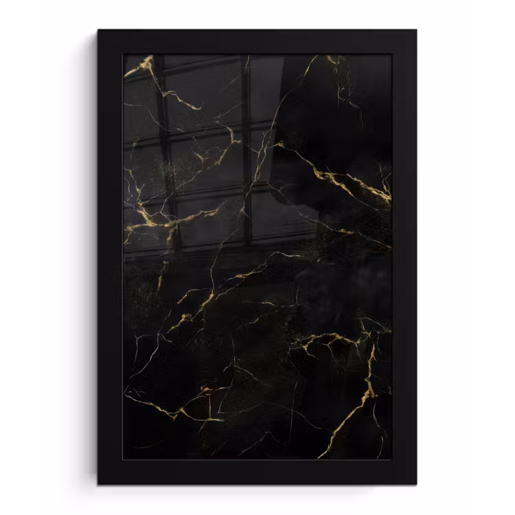 Zwart marmer - Gouden aders - Klassiek fotolijst zwart zonder passe partout klein -3d