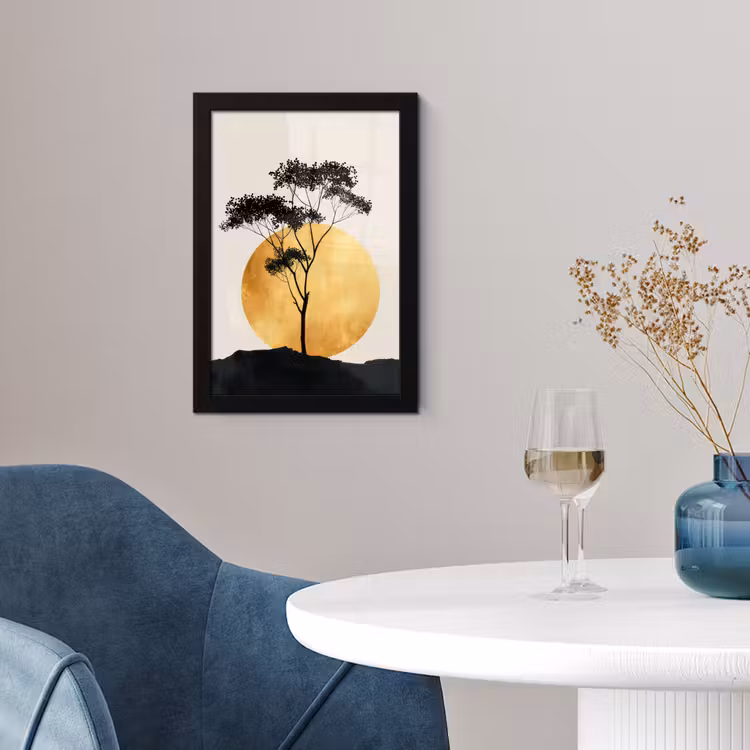 Zwarte boom - Gouden cirkel - Heuvel fotolijst zwart zonder passe partout klein -sfeer4