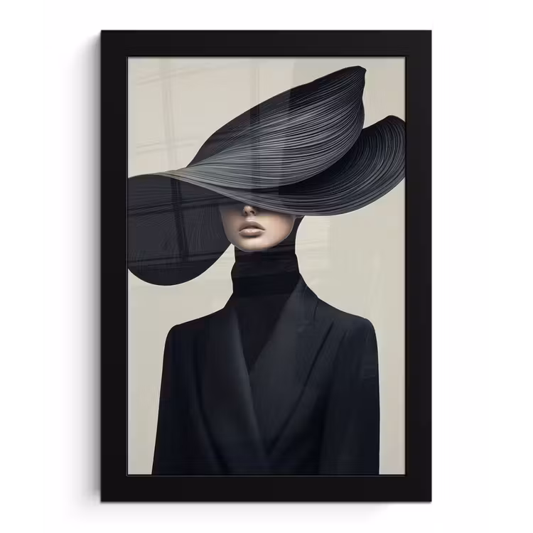 Zwart - Vrouw - Hoed fotolijst zwart zonder passe partout klein -3d