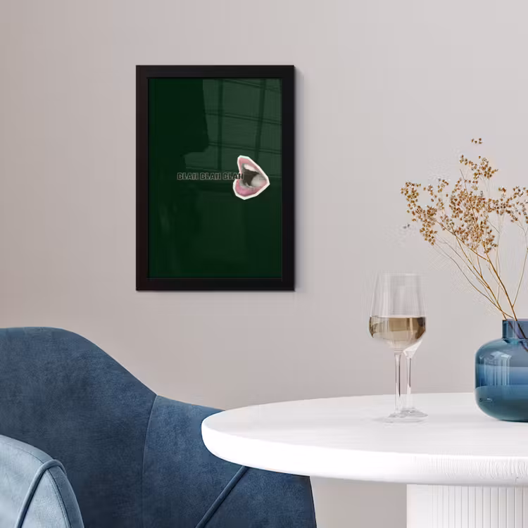 BLAH BLAH BLAH - Mond - Groen fotolijst zwart zonder passe partout klein -sfeer4