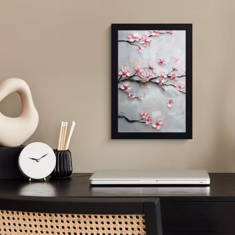 Bloesem - Kunstzinnig - Roze - Sakura fotolijst zwart zonder passe partout klein -sfeer1