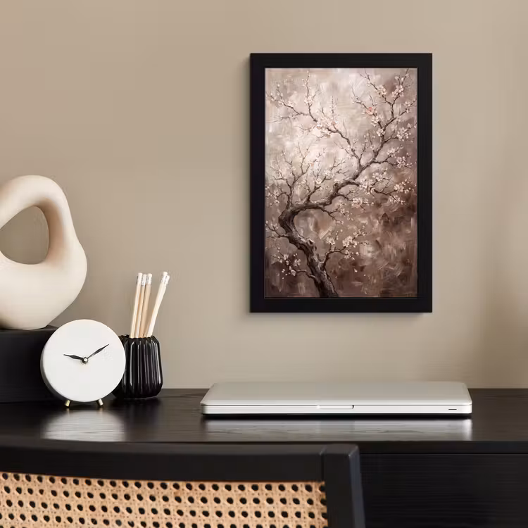 Bloesem - Takken - Schilderij - Beige - Serene fotolijst zwart zonder passe partout klein -sfeer1