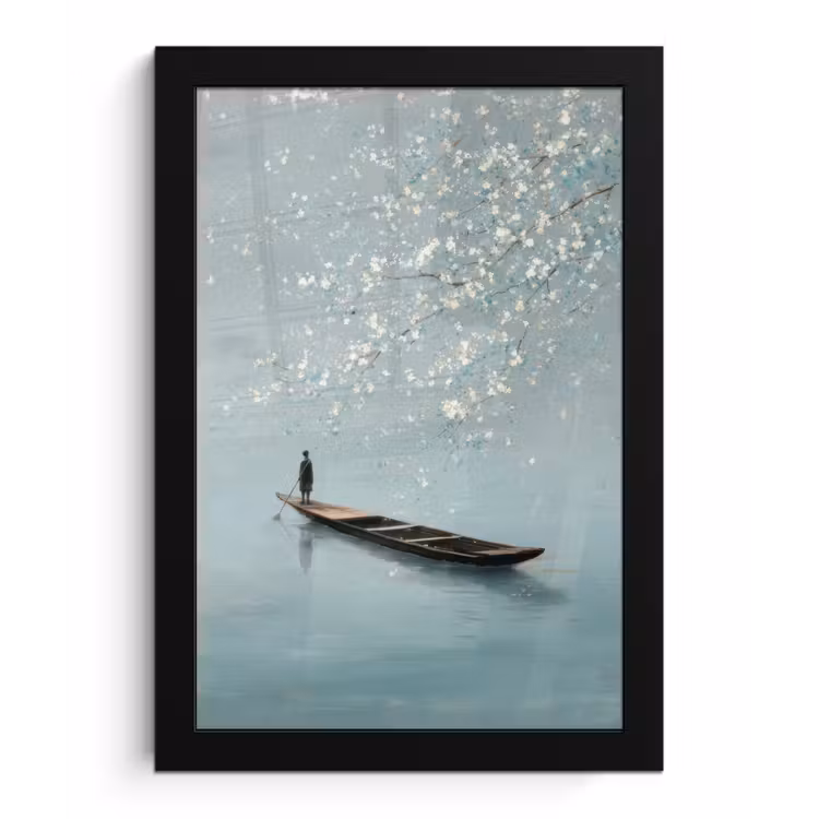 Bloesems - Minimalistisch - Wateroppervlak - Boot fotolijst zwart zonder passe partout klein -3d