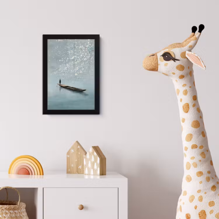 Bloesems - Minimalistisch - Wateroppervlak - Boot fotolijst zwart zonder passe partout klein -usfeer4_kinderkamer