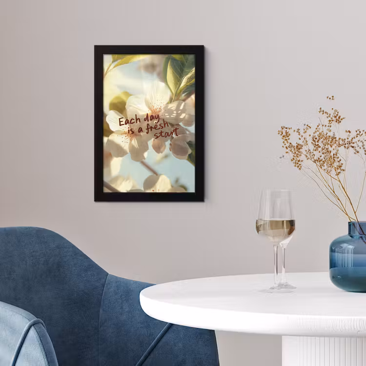 Bloesems - Zonlicht - Quote - Wit fotolijst zwart zonder passe partout klein -sfeer4