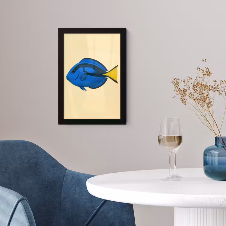 Blauw - Dory - Vis - Staartvin fotolijst zwart zonder passe partout klein -sfeer4