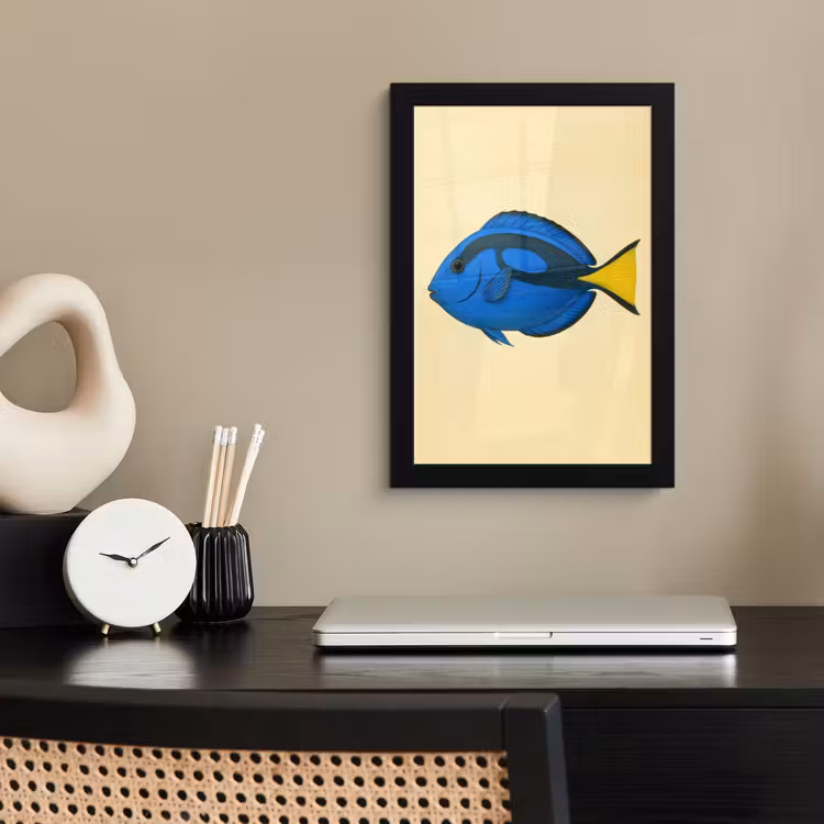 Blauw - Dory - Vis - Staartvin fotolijst zwart zonder passe partout klein -sfeer1