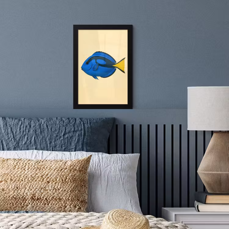Blauw - Dory - Vis - Staartvin fotolijst zwart zonder passe partout klein -sfeer3