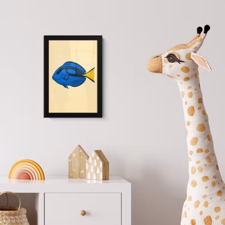 Blauw - Dory - Vis - Staartvin fotolijst zwart zonder passe partout klein -usfeer4_kinderkamer
