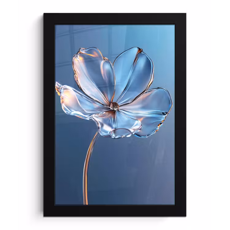 Blauw - Bloem - Glazen - Sierlijk fotolijst zwart zonder passe partout klein -3d
