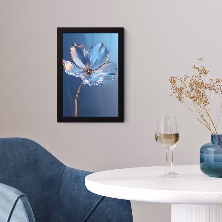 Blauw - Bloem - Glazen - Sierlijk fotolijst zwart zonder passe partout klein -sfeer4