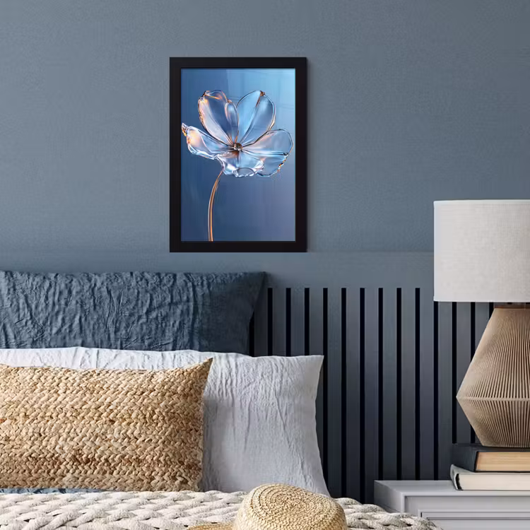 Blauw - Bloem - Glazen - Sierlijk fotolijst zwart zonder passe partout klein -sfeer3