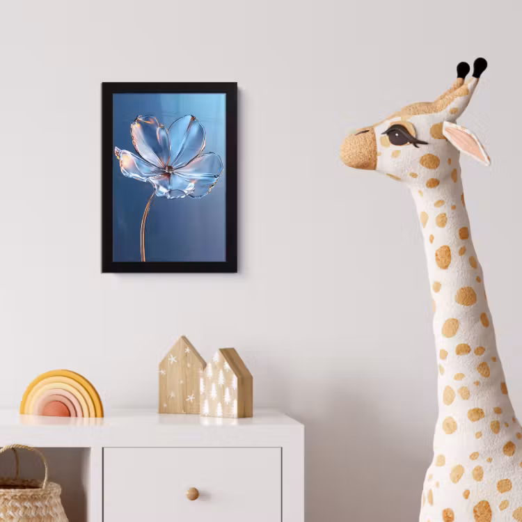 Blauw - Bloem - Glazen - Sierlijk fotolijst zwart zonder passe partout klein -usfeer4_kinderkamer