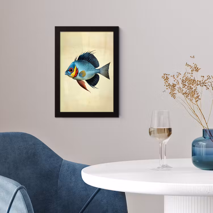 Blauw - Kieuwen - Vis - Illustratie fotolijst zwart zonder passe partout klein -sfeer4