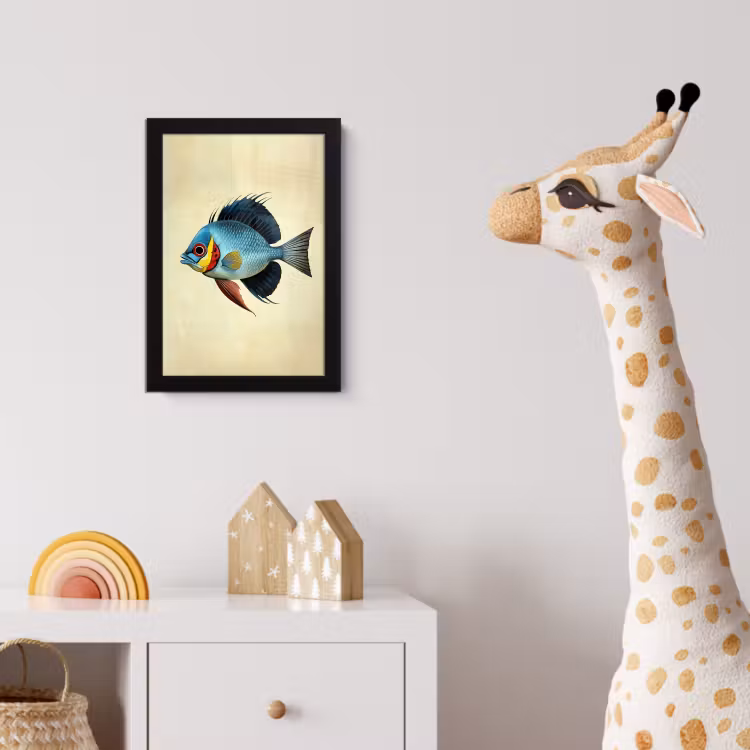 Blauw - Kieuwen - Vis - Illustratie fotolijst zwart zonder passe partout klein -usfeer4_kinderkamer