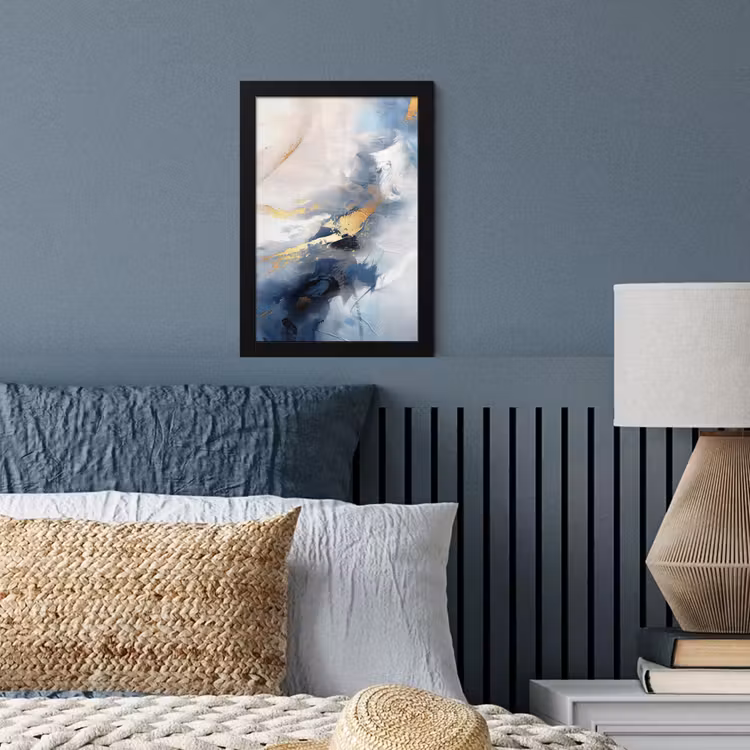 Blauw - Modern - Marmer - Abstract - Goud fotolijst zwart zonder passe partout klein -sfeer3