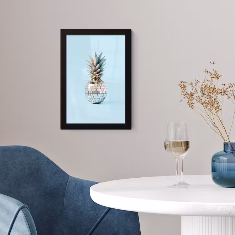 Blauw - Ananas - Disco - Discobal fotolijst zwart zonder passe partout klein -sfeer4