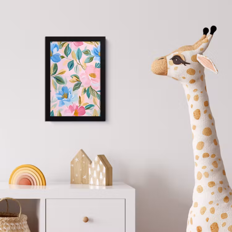 Blauw - Roze - Bloemen fotolijst zwart zonder passe partout klein -usfeer4_kinderkamer