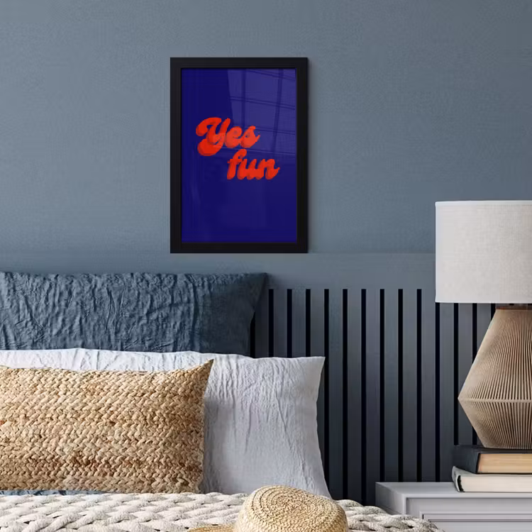 Blauw - Rood - Yes fun - 3D fotolijst zwart zonder passe partout klein -sfeer3