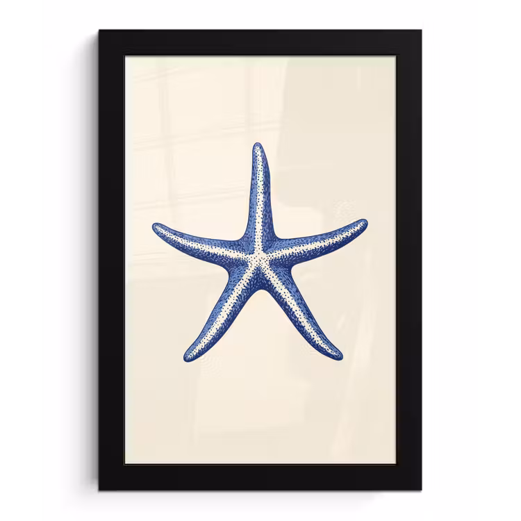 Blauwe zeester - Minimalistisch - Beige fotolijst zwart zonder passe partout klein -3d