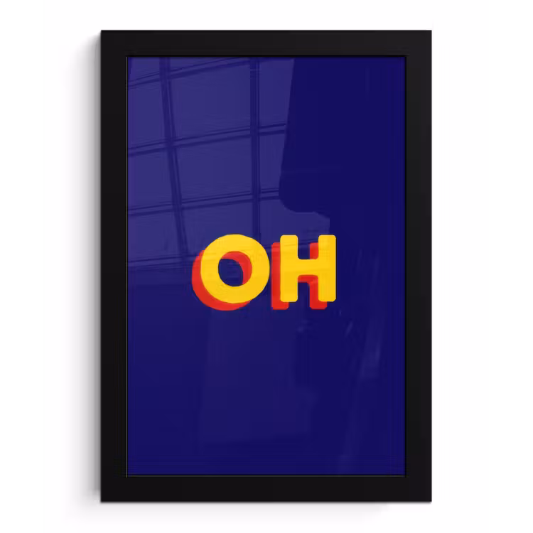 Blauw - Geel - OH - Schaduw fotolijst zwart zonder passe partout klein -3d