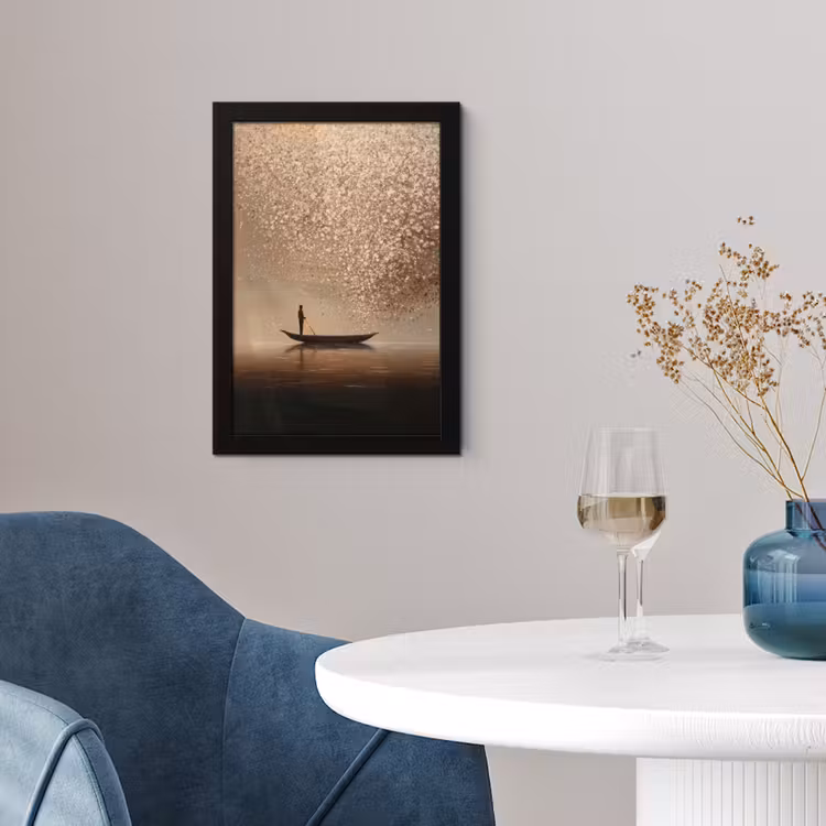 Bootje - Blaadjes - Goud - Water fotolijst zwart zonder passe partout klein -sfeer4