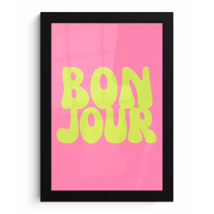 Bonjour - Roze - Fel groen fotolijst zwart zonder passe partout klein -3d