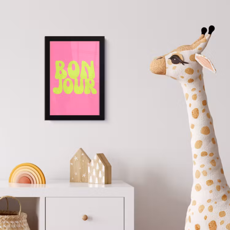 Bonjour - Roze - Fel groen fotolijst zwart zonder passe partout klein -usfeer4_kinderkamer