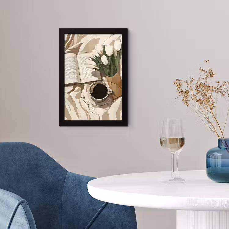Boek - Illustratie - Tulpen - Koffie fotolijst zwart zonder passe partout klein -sfeer4