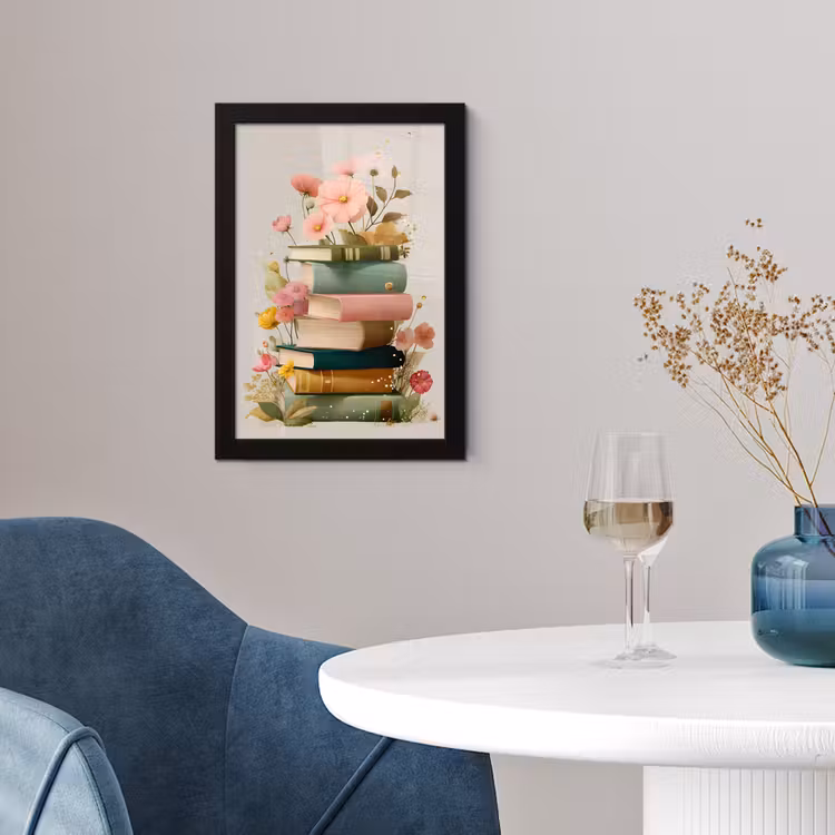 Boeken - Stapel - Bloemen - Kleurrijk fotolijst zwart zonder passe partout klein -sfeer4