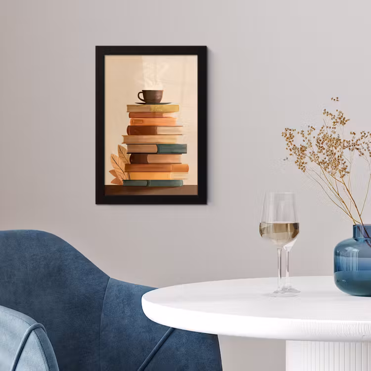 Boeken - Toren - Koffie - Beige fotolijst zwart zonder passe partout klein -sfeer4