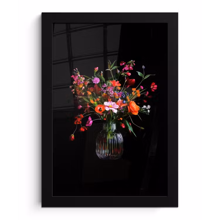 Boeket - Veldbloemen - Vaas fotolijst zwart zonder passe partout klein -3d