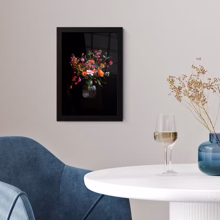 Boeket - Veldbloemen - Vaas fotolijst zwart zonder passe partout klein -sfeer4