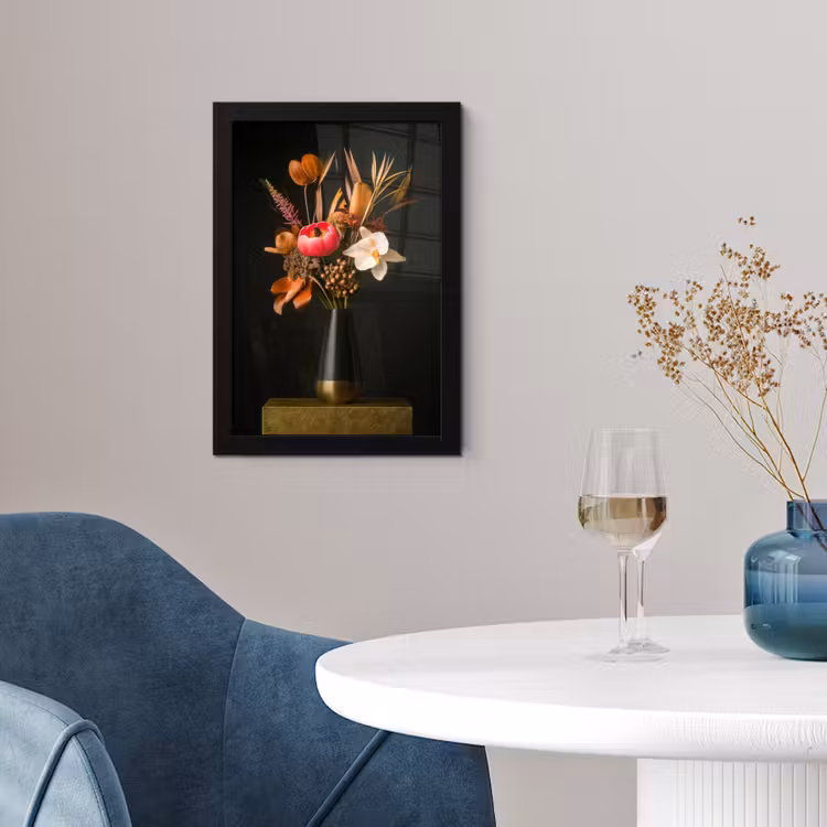 Boeket - Oranje - Gouden - vaas fotolijst zwart zonder passe partout klein -sfeer4