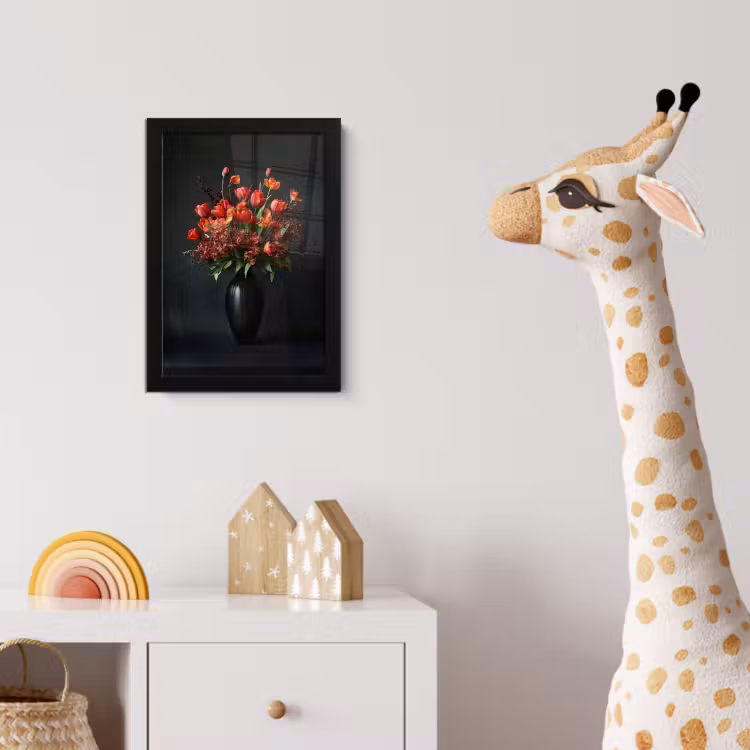 Boeket - Tulpen - Vaas - Rood fotolijst zwart zonder passe partout klein -usfeer4_kinderkamer