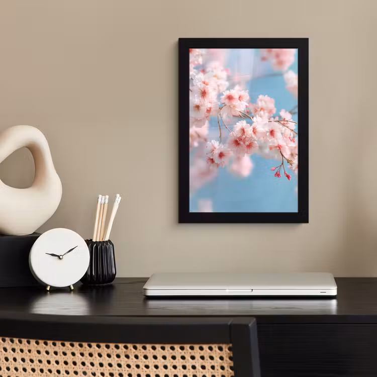 Takken - Bloesems - Roze fotolijst zwart zonder passe partout klein -sfeer1