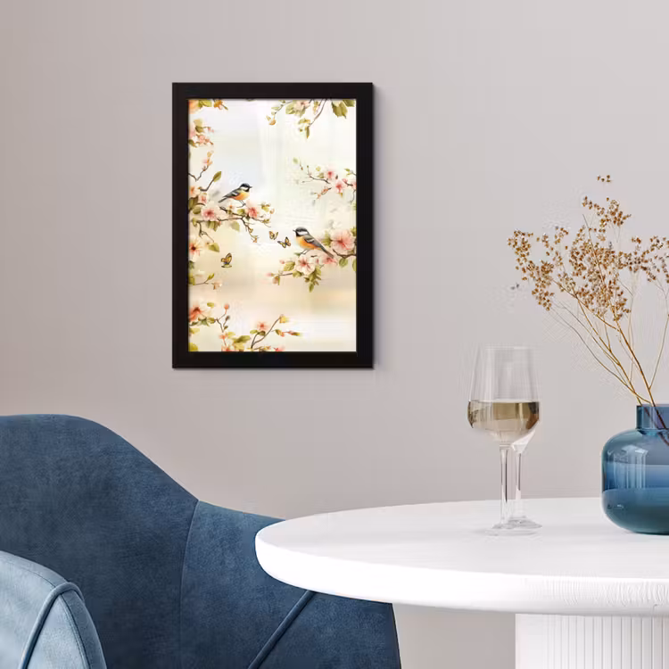 Takken - Bloemen - Vogeltjes - Roze fotolijst zwart zonder passe partout klein -sfeer4