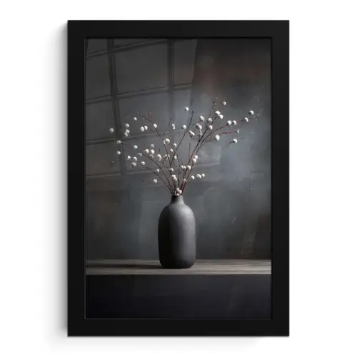 Takken - Vaas - Bolletjes - Wit fotolijst zwart zonder passe partout klein -3d