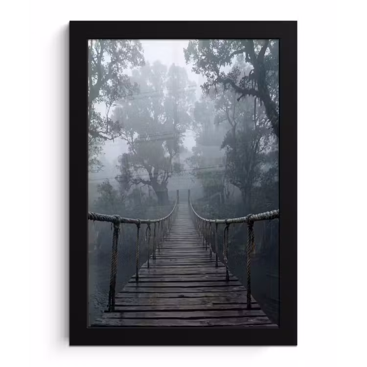 Brug - Jungle - Mist - Natuur fotolijst zwart zonder passe partout klein -3d