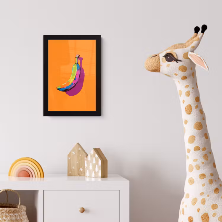 Felle kleuren - Banaan - popart fotolijst zwart zonder passe partout klein -usfeer4_kinderkamer