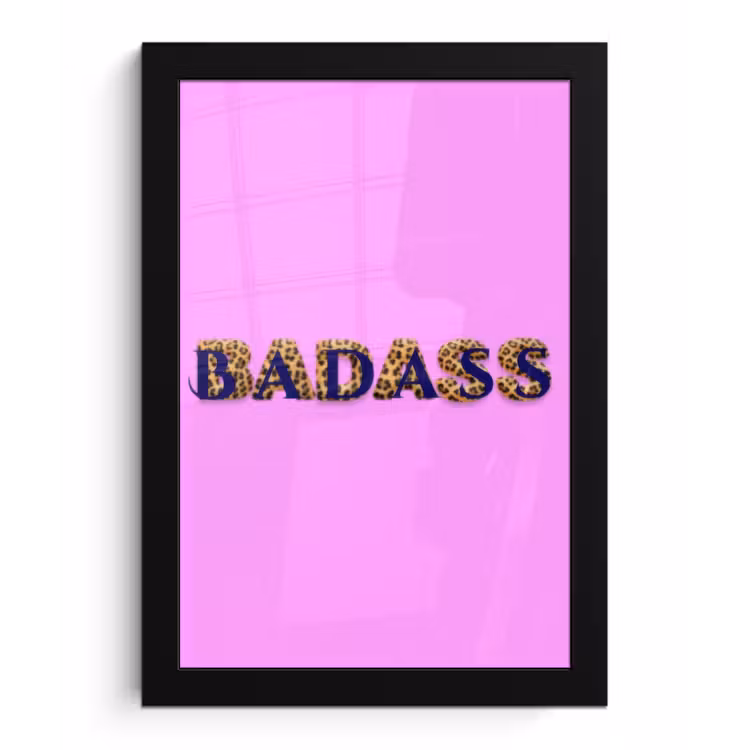 Felroze - Badass - Panterprint - Schaduw fotolijst zwart zonder passe partout klein -3d