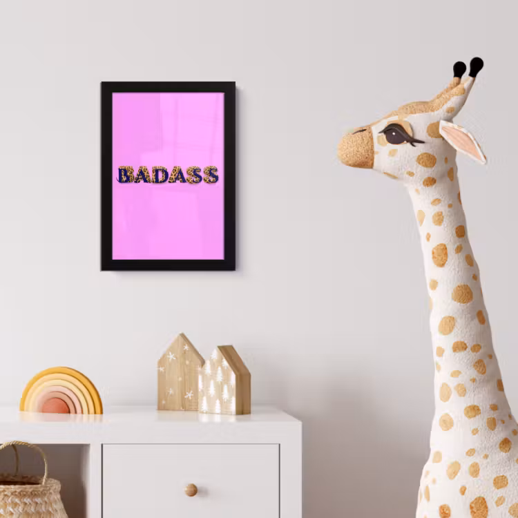 Felroze - Badass - Panterprint - Schaduw fotolijst zwart zonder passe partout klein -usfeer4_kinderkamer