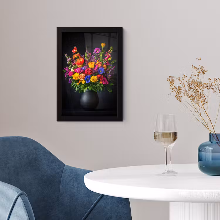Felgekleurd - Bloemen - Vaas fotolijst zwart zonder passe partout klein -sfeer4