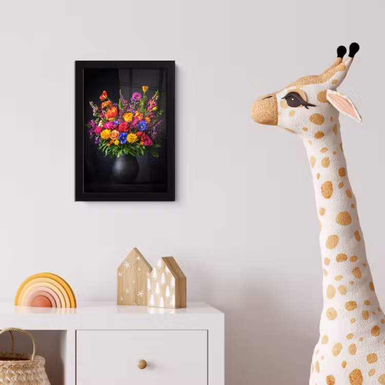 Felgekleurd - Bloemen - Vaas fotolijst zwart zonder passe partout klein -usfeer4_kinderkamer