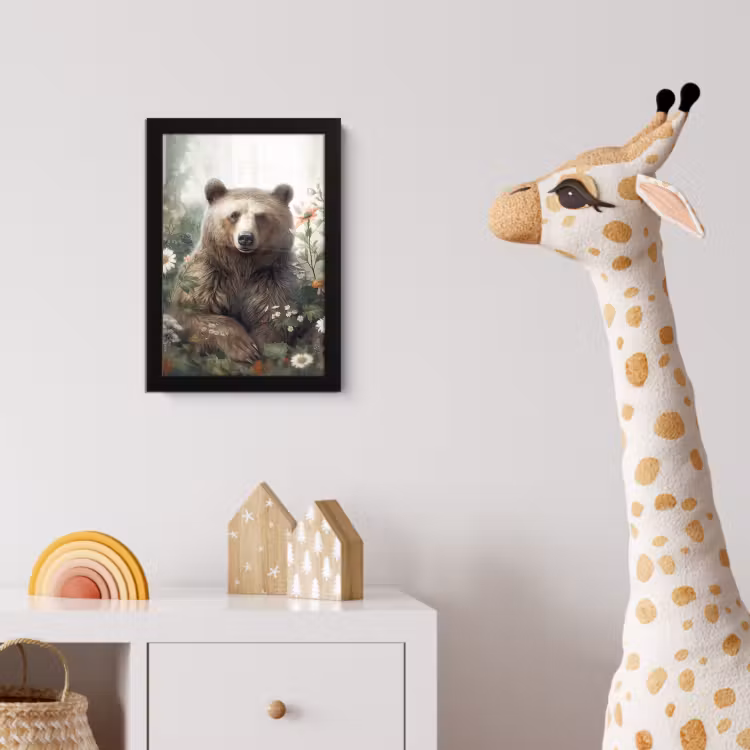 Bruine beer - Wilde dieren - Bloemen - Planten fotolijst zwart zonder passe partout klein -usfeer4_kinderkamer