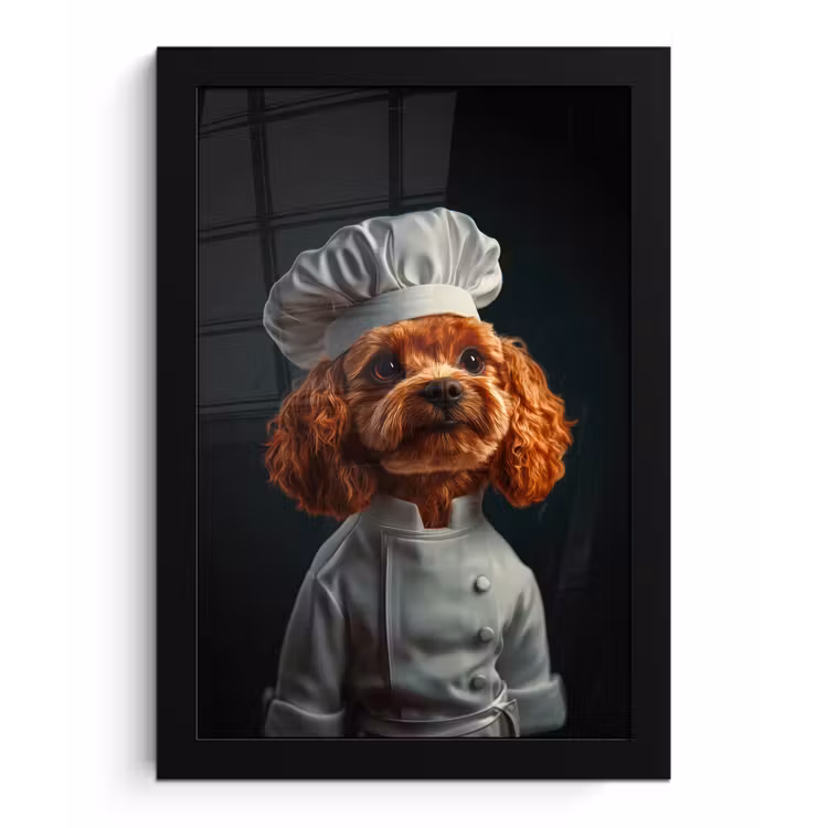 Bruin - Kok - Hondje fotolijst zwart zonder passe partout klein -3d