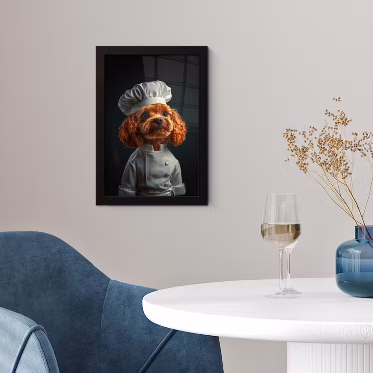 Bruin - Kok - Hondje fotolijst zwart zonder passe partout klein -sfeer4