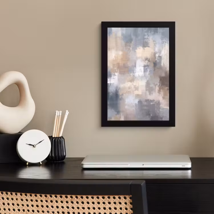 Penseelstreken - Schilderij - Beige fotolijst zwart zonder passe partout klein -sfeer1