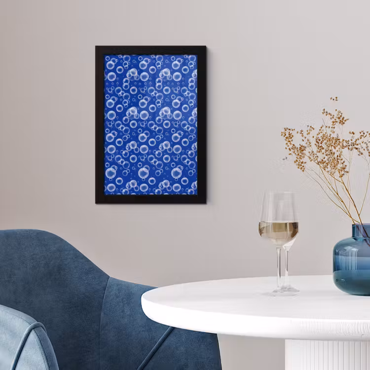 Bubbels - Patroon - Blauw fotolijst zwart zonder passe partout klein -sfeer4